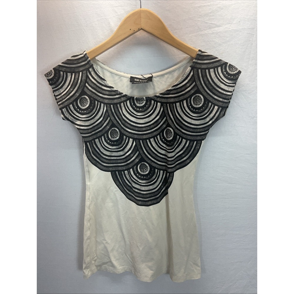 ISABEL DE PEDRO VTG Y2K Black/ cream cap sleeve jersey top designer 4/ SM
